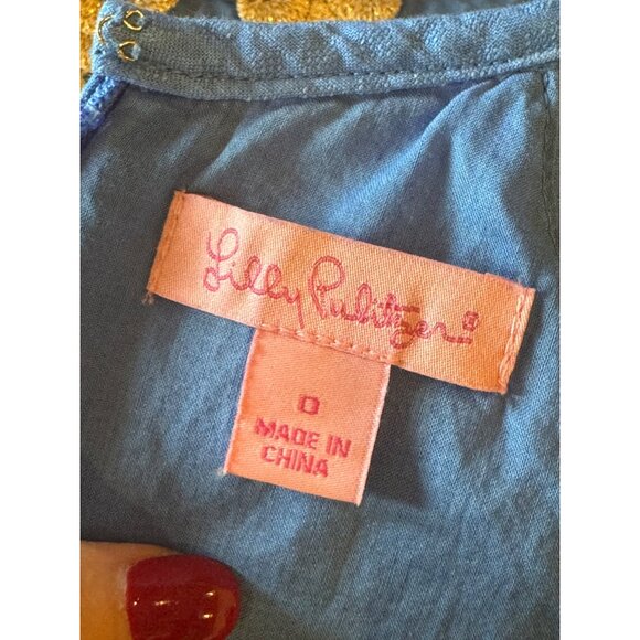 Lilly Pulitzer Dress Women 0 Blue Gold Embroidered Lace Pearl Sheath Mini Preppy - Picture 10 of 12